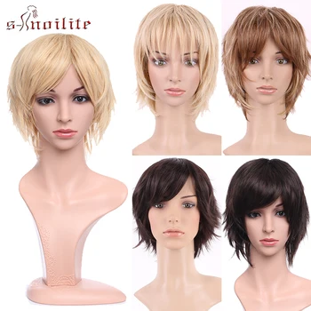 

S-noilite Synthetic Wigs Cosplay Wigs Heat Resistant Hair Layer Female Hairpieces Short Wigs With Bangs For Women Wigs