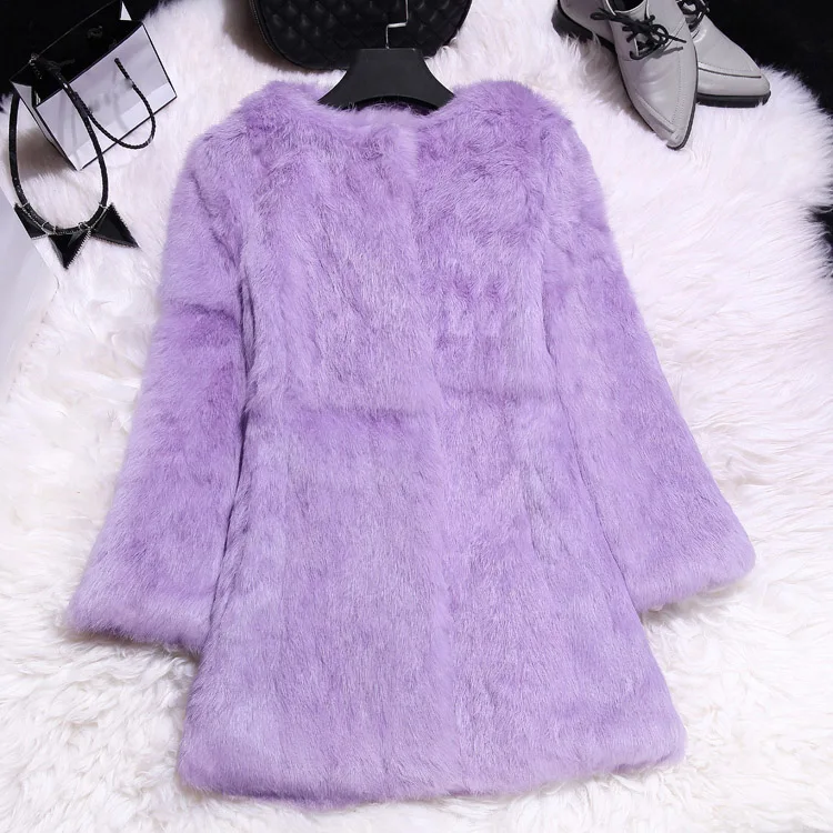 light purple Осенне-зимняя обувь тонкие длинные женские развивающий коврик для ползания меха кролика пальто верхняя одежда женская куртка размера плюс S-6XL - Цвет: light purple