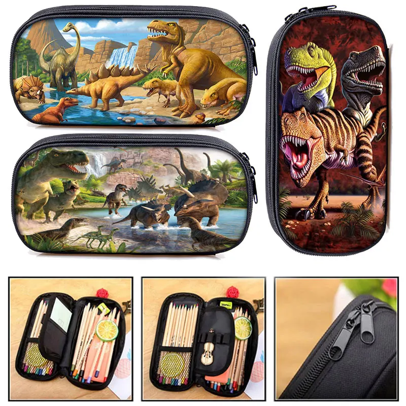 Estuche de cosméticos con estampado de dinosaurio para niños y niñas, estuche de lápices con estampado de monstruo Bolsas de lápices Rex para niños, estuche escolar, papelería, regalo