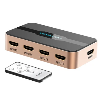 

5 Input 1 Output HDTV IR Splitter Adapter Professional Remote Control DVD Player Video Mini Projector Audio HDMI Switcher 4K