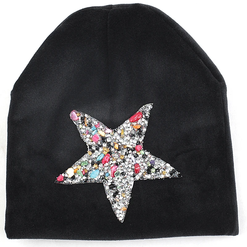 Multicolor-2 black Вельветовые детские шапочки для девочек и мальчиков с пентаграммой и черепом, зимние теплые шапки-бини для новорожденных, шапки-унисекс для детей от 0 до 3 месяцев - Цвет: Multicolor-2 black