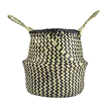 

Seagrass Woven Tote Belly Basket Foldable Toy Storage Organizer Home Planter Handmade Decorative Flowerpot Garden Pot Craft