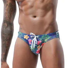 Сексуальные плавки с цветочным принтом мужские бикини, купальник для геев, мужской купальник с низкой посадкой, Шорты для плавания, купальный костюм, Пляжная Спортивная одежда для серфинга