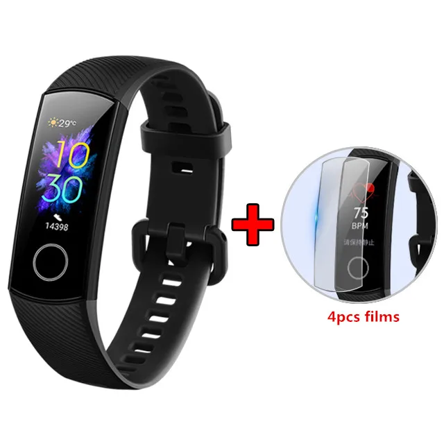 HotOriginal huawei Honor Band 5 умный браслет с контролем кислорода в крови в режиме реального времени цветной сенсорный экран фитнес водонепроницаемый браслет - Color: Black add film