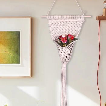 

Macrame Woven Wall Hanging Tapestries Storage Basket Bohemian Cotton Handwoven Tapestry Storage Organizer Home Decoration
