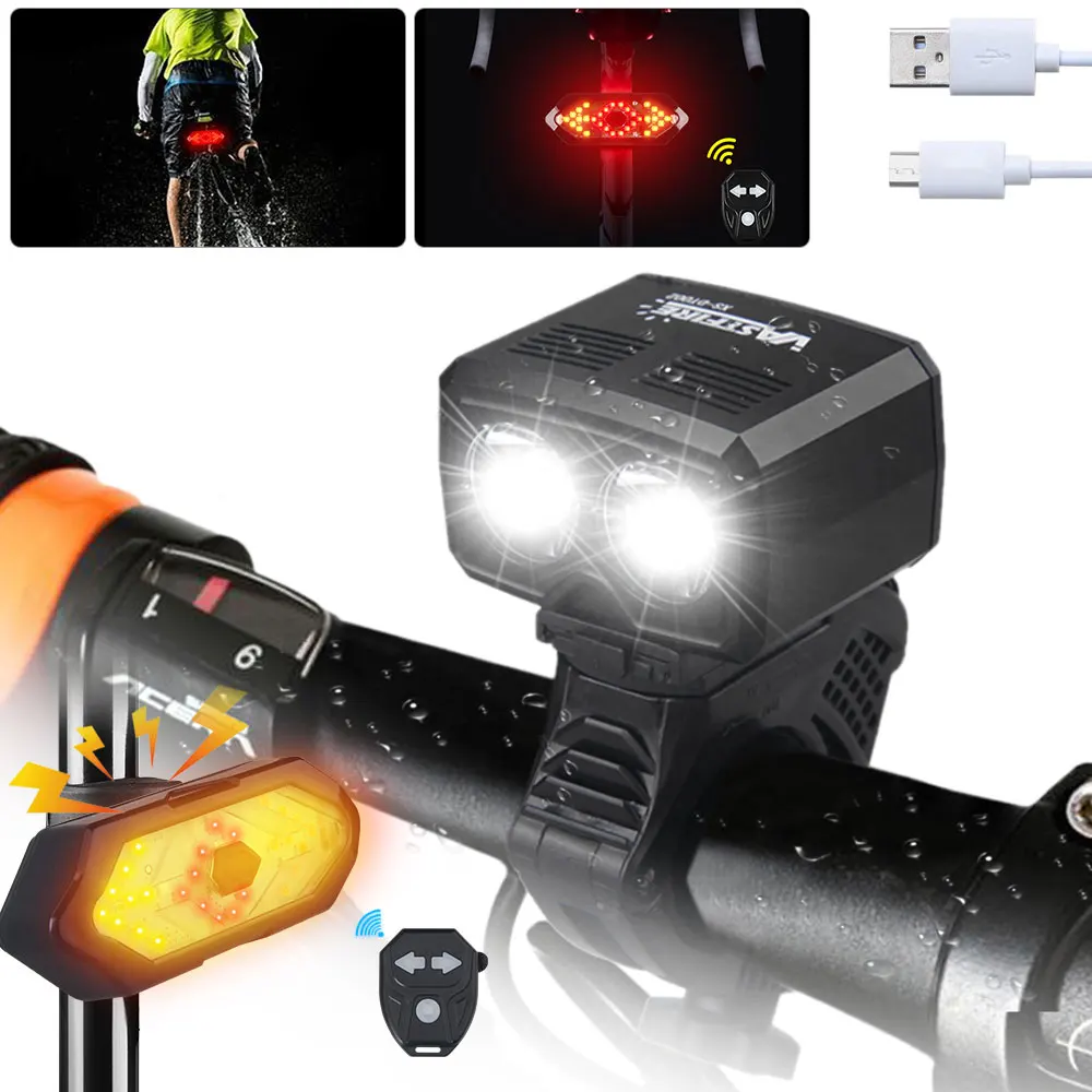 USB Rechargeable Handlebar Bike Lights 5000LM 2X T6 LED Cycling Lamp with Built 