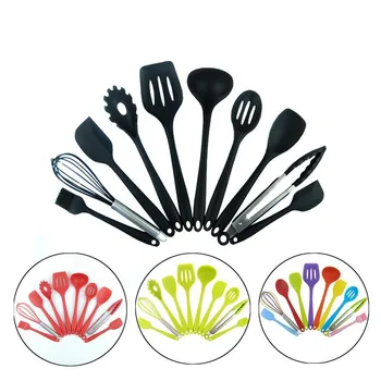 

10PCS Silicone Kitchenware Non-stick Cookware Cooking Tool Spatula Ladle Egg Beaters Shovel Spoon Soup Kitchen Utensils Set