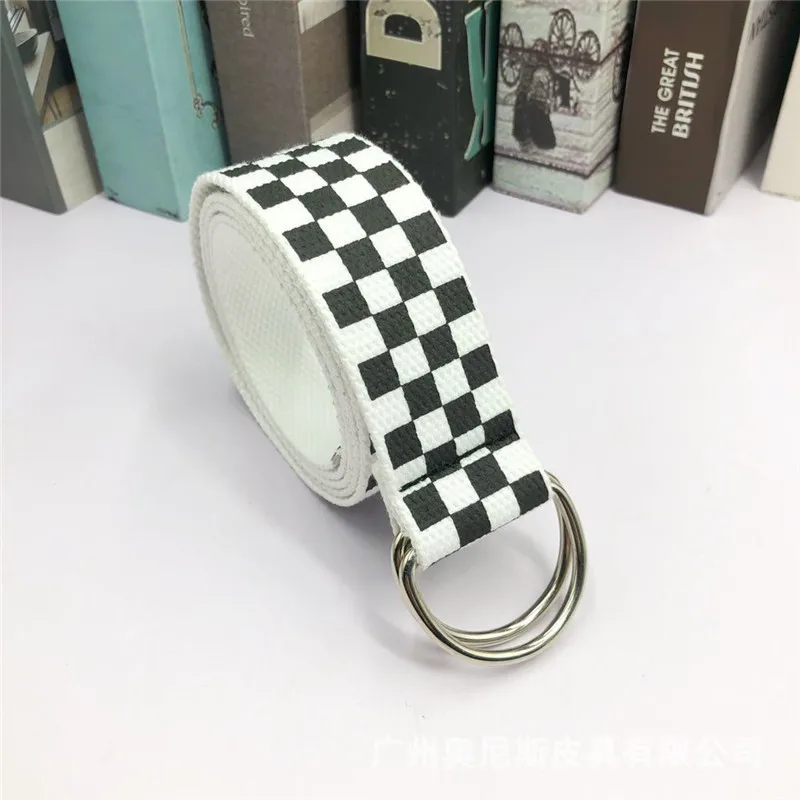 2022 Fashion Punk Checkered Belt Waistband Long Black and White Plaid Checkerboard Couple Checkered Canvas Women New Belts comfort click belt Belts