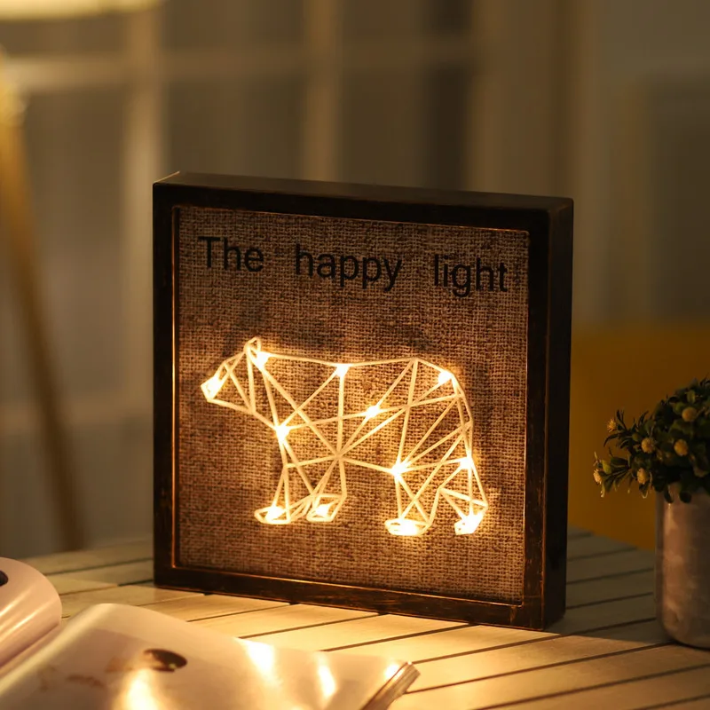 Hinnixy Nordic Bedside Lamp Retro Photo Frame Animal Plant Spacecraft Living Room Wall Decoration Christmas Gift Night Lights