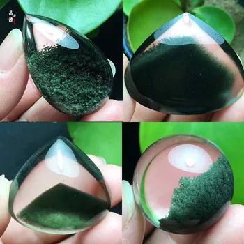 

Natural green ghost crystal pendant cornucopia pyramid nothing card sweater chain pendant men and women with a a figure