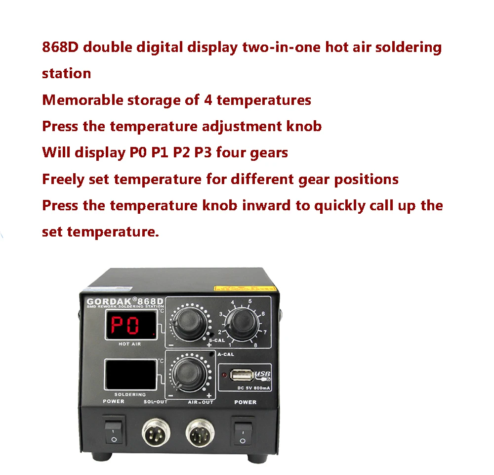 GORDAK 868D Интеллектуальный 3 в 1 антистатический горячий воздух двойной цифровой горячий воздушный пистолет паяльная станция USB зарядка мобильного телефона