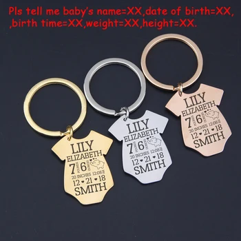 

For New Dad New Mom Baby Romper Keyfobs Gift Newborn Keepsake Jewelry Customized Baby's Data Baby Stats Birth Stats Key Ring