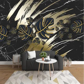 

milofi custom wallpaper mural 3D Nordic tropical black gold leaf black marble pattern background wall