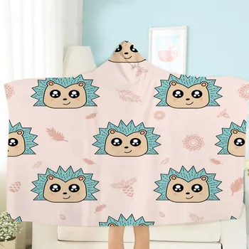 

Hedgehog Cartoon Sherpa Fleece Blanket on Sofa Bed Winter Wearable Plush Throw Blanket Wrap Hooded Blanket for Kids Adult Boys