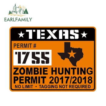 

EARLFAMILY 13cm x 9.71cm Texas ZOMBIE Hunting Permit Hard Hat Creative Car Stickers JDM Decal Door Decor Creative Sticker