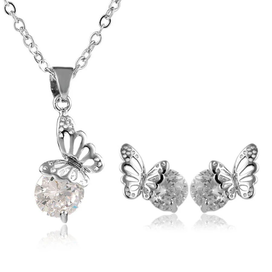 

2020 New Design Fashion Woman Butterfly Shape Romantic copper alloy Jewelry Set for women