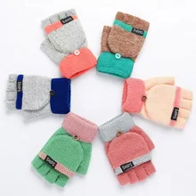 

New Women Warm Thickening Gloves Knitted Flip Exposed Finger Knit Wrist Cotton Gloves Fingerless Ladies Work Gloves