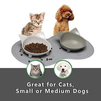 

Silicone Pet Double Bowl Food Mat Durable Dog Feeder Wear-resistant Convenient Cleaning Base Non-slip Pet Cat Dog Supplies