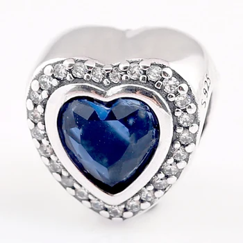 

Original Sparkling Night Blue Love Heart With Crystal Bead Fit 925 Sterling Silver Charm Bracelet Bangle Diy Jewelry