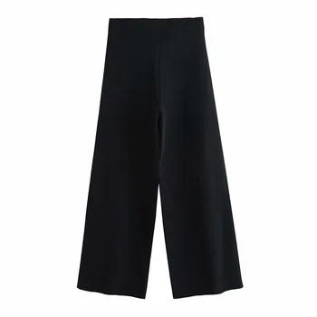 

2020 summer women's new retro high waist elastic waist front pleated decorative knitted pants pleated wide leg pants