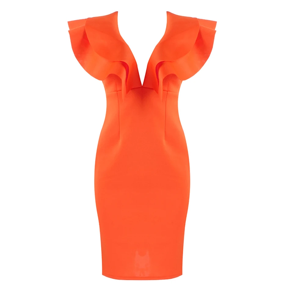 Liser новое летнее женское платье с глубоким v-образным вырезом и оборками сексуальное обтягивающее платье элегантные Клубные вечерние платья знаменитостей оранжевые платья VestidoS - Цвет: Оранжевый