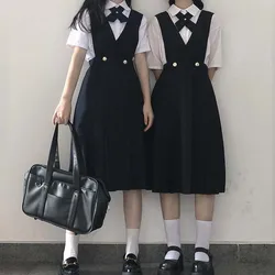 FAKUNTN 2 Colors Women Japanese Sleeveless Pinafore Dress Girl Strap Dress JK High School Uniform Class Uniform Students Cloths
