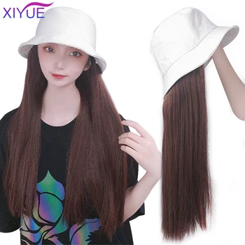 

Long Curly/Straight Wig with Hat Embroidery Hip Hop Hat Synthetic Adjustable Fisherman's hat Wig Natural Fake Hair for Women