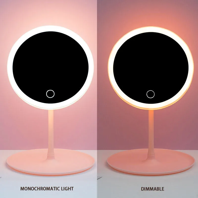 Led vanity mirror intelligent adjustable three-color light vanity mirror desktop fill light mirror one touch charging model