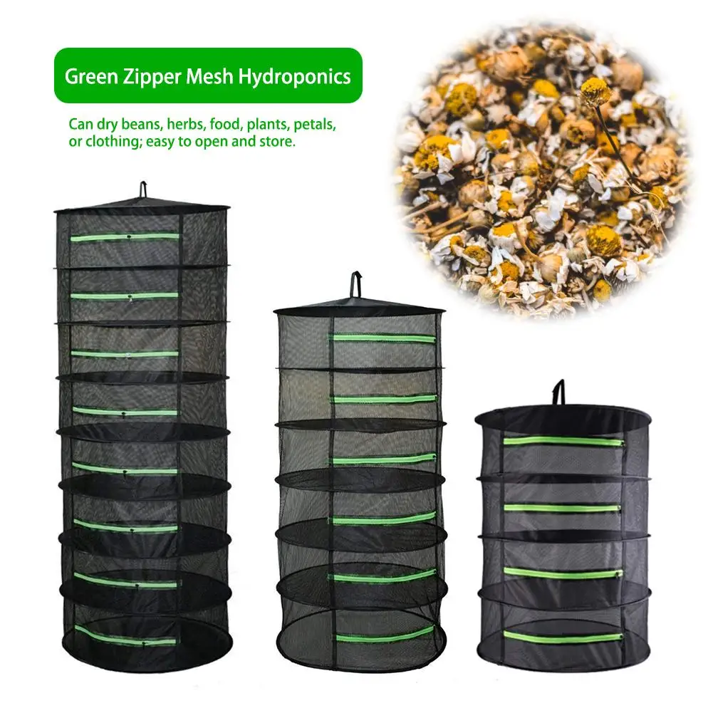 

4/6/8 Layer Herb Drying Rack Net Folding Hanging Basket with Zipper Dryer Bag Black Mesh For Herbs Flower Buds Plant Hydroponics