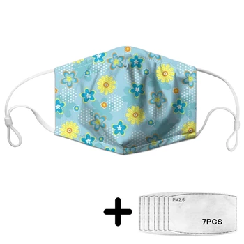 

2020 Kawaii Cartoon Daisy Print Women Polyester Mouth Masks Washable Reusable Mask on Face with PM2.5 Filter Ladies Mascara Boca