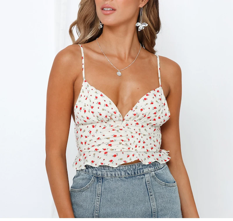 DICLOUD Boho Foral укороченный Топ для женщин, Летний Пляжный черный белый топ с v-образным вырезом и рюшами, повседневная сексуальная женская одежда