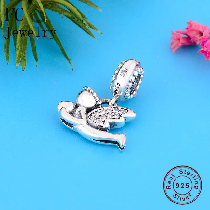 

FC Jewelry Fits Pandora Charm Bracelet100% 925 Silver Angel Wings Zirconia Hands Heart Pendant Bead Women Winter Berloque 2019