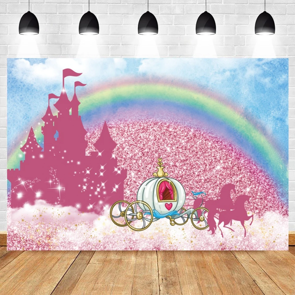 

Yeele Newborn Baby Shower Birthday Dreamly Castle Rainbow Carriage Background Photography For Photo Studio Backdrop Photophone