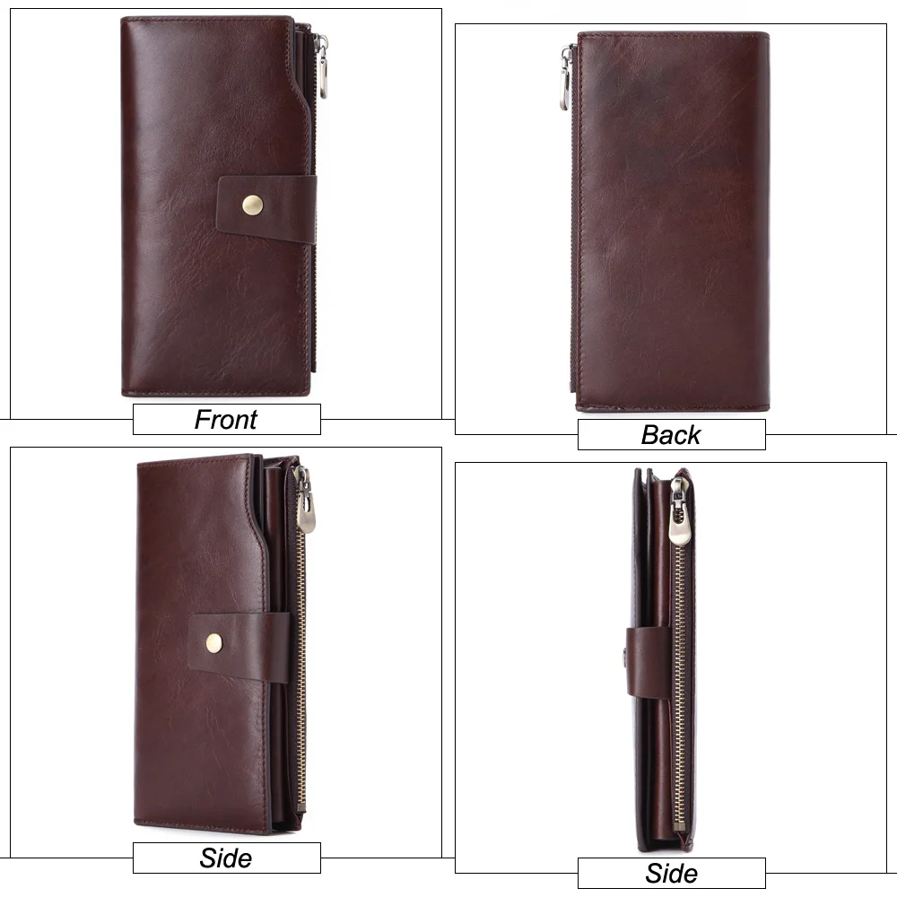 Flanker vintage long clutch wallets genuine leather organizer purse zipper pocket business male cell phone money bag card holder