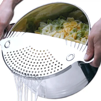 

Stainless Steel Pot Strainer Pot Water Strainer Pasta Spaghetti Practical Drain Tool Kitchen Convenient Drain Net Kitchen Gadget