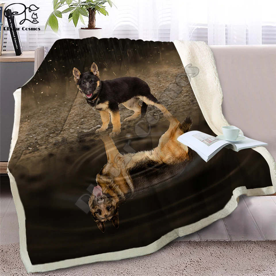 

Pug Sherpa Blanket on Beds Animal Throw Blanket for Kids Dog Reflection Bedspread 3D French Bulldog Puppy Sofa Cover style-4