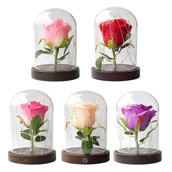 

Creative Romantic Artificial Rose Glass Bottle Light Classic Texture Delicate Design Desk Table Flower Night Lamp Gift