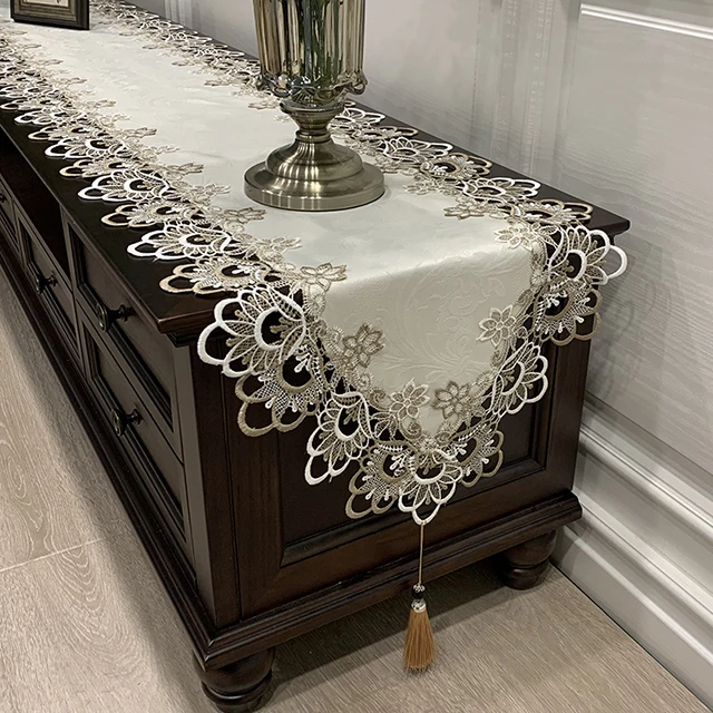 Runner Tablecloth Dust-Cover Lace Coffee-Table Embroidered Home-Fabric TV Bed Cabinet
