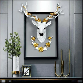 

3D Deer Head Resin Retro Hangings Vintage Sculpture Antique Crafts Birthday Gift Wall Club Office Home Decoration Artwork
