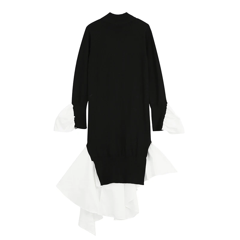 [EAM] Black Ruffles Knitting Sweater Loose Fit