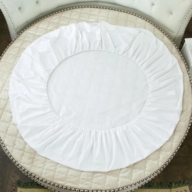 Cotton Fitted Sheet with Elastic Bands Bed Linen for Round Mattress Cover Solid Color Single Queen Size Black White Bedspread 4