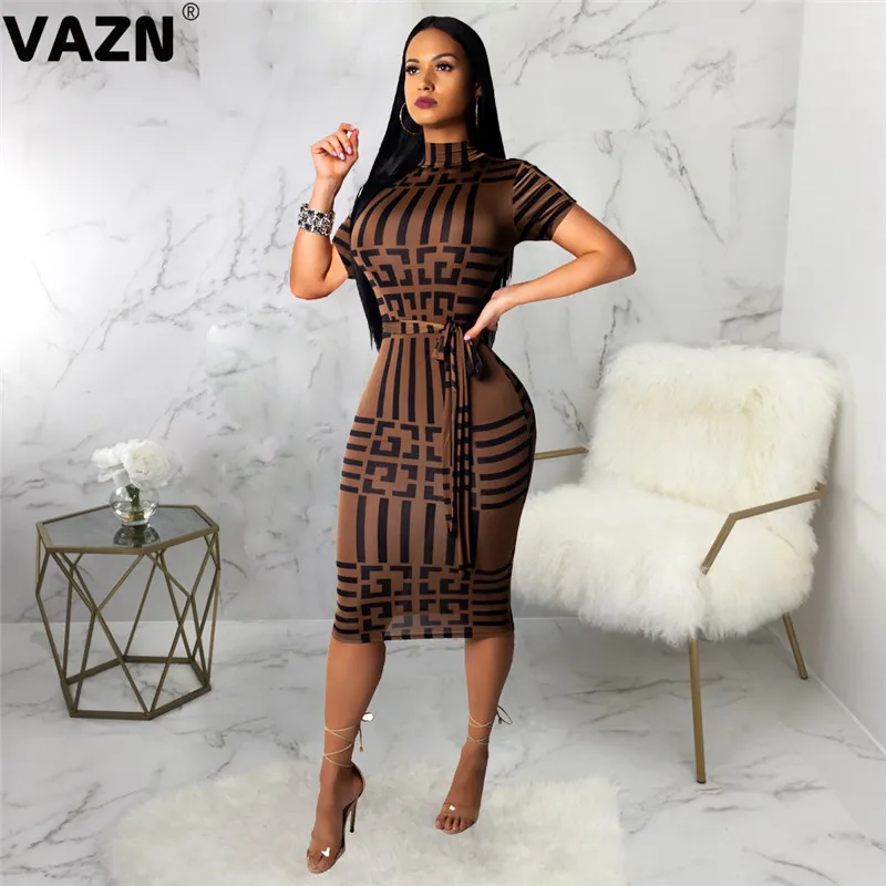 VAZN SMR9069 новый продукт 2019 летние пикантные женские коричневое платье с коротким