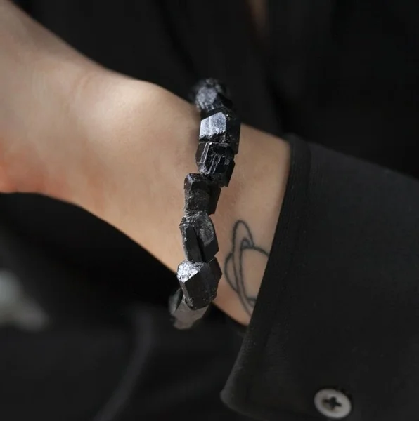 Braccialetto In Tormalina Nera Naturale - Elastico E Unisex Con Sacchetto Di Velluto - Foto 9