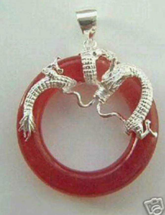

fancy red circle Natural jade dragon pendant