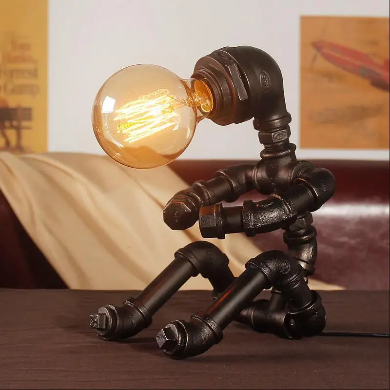 Creative Steampunk Robot tafellamp Retro Unique ijzerbuis Desktop Night Light E27 Living Room Bar Cafe Decoration Christmas Gift Home Decoration,B
