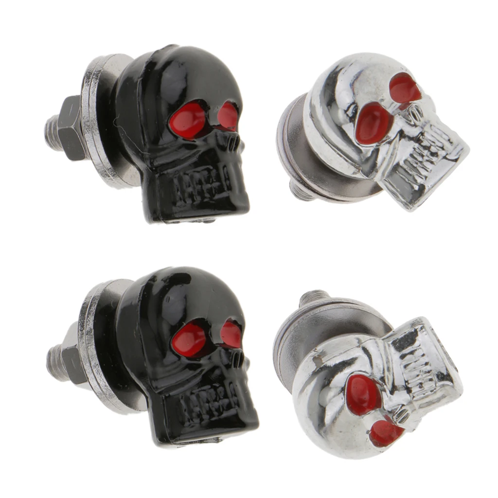4 x Skulls License Plate Frame Bolt Screw Fastener Motorcycle Car Truck
