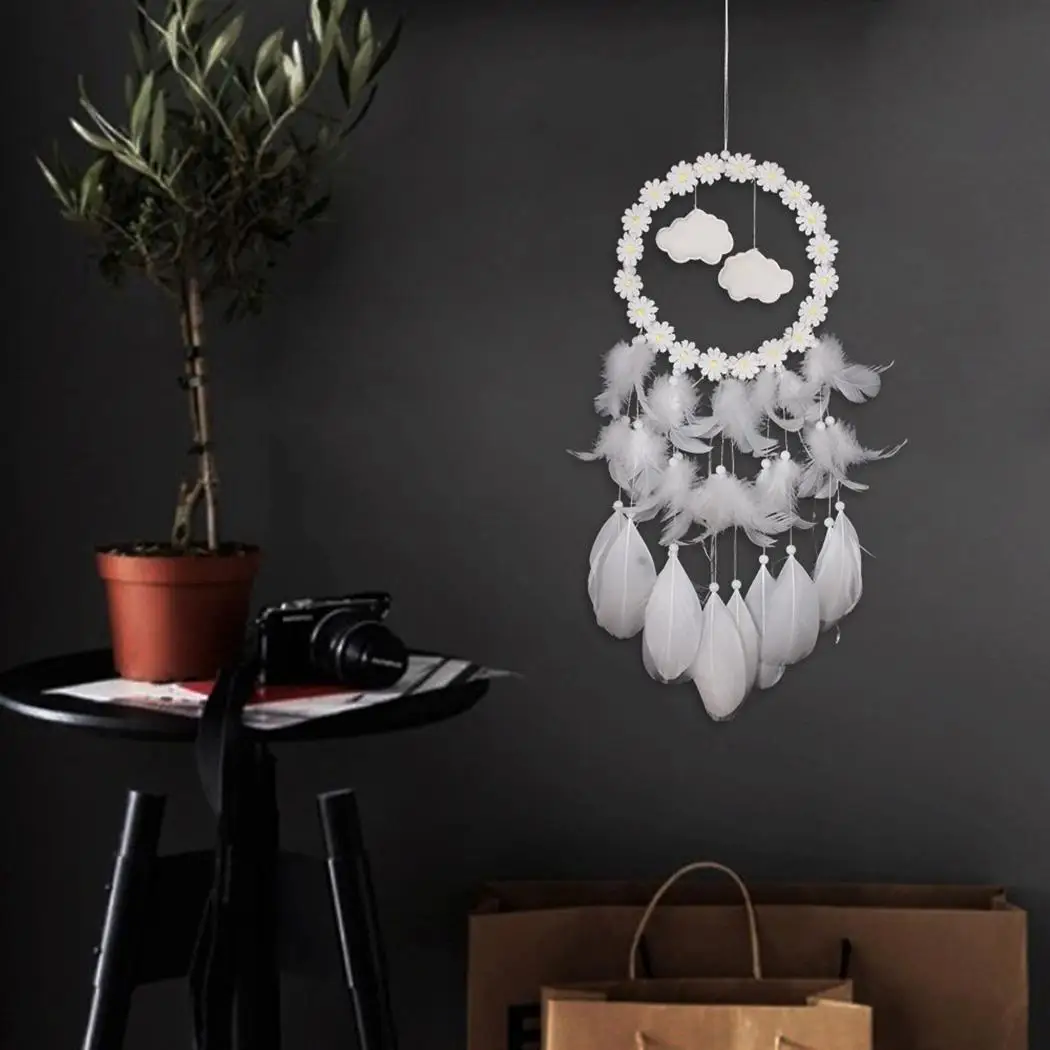 white without light Ретро Стиль Рождество Перья облака в стиле «Ловец снов»; домашняя с светильник, без светильник современное искусство внутренний Декор - Цвет: white without light