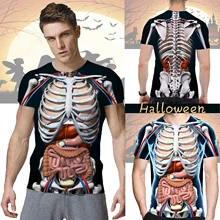 Мужская мода Забавный Хэллоуин ужас Анатомия человека 3d печатная Футболка с круглым вырезом с коротким рукавом топы