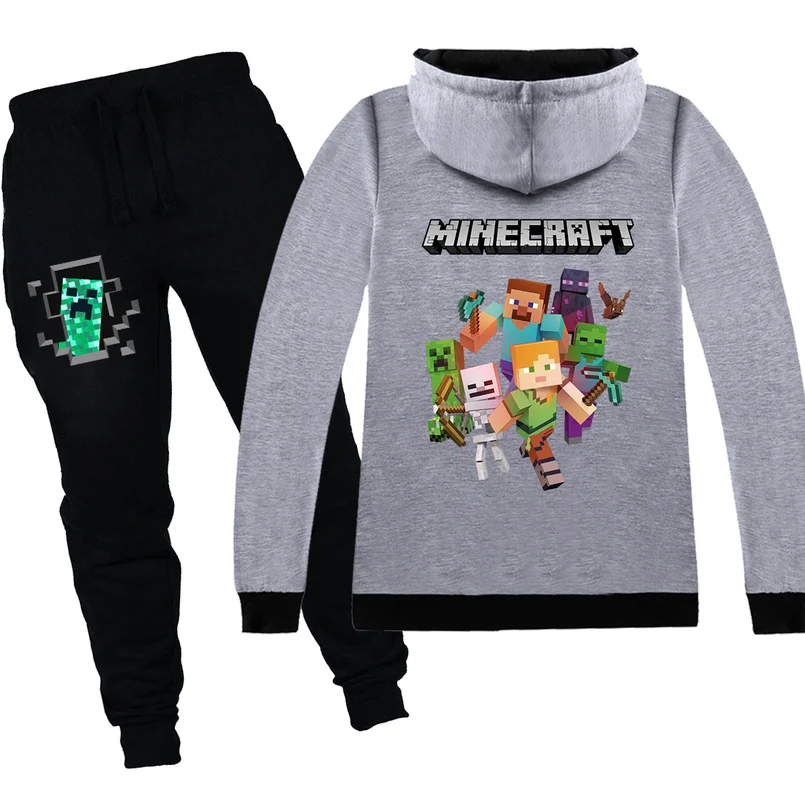 

6-14 Years Old Minecraft Printed Clothes Set 2Pcs Boys and Girls Tracksuits Kids Hooded Sweatshirts + Pant Spring Casual Outfits