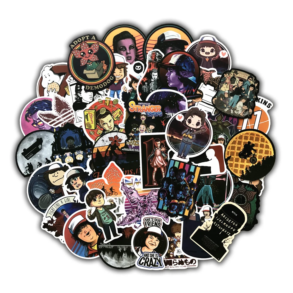 

50PCS Pack NEW Stranger Thing Figure Stickers Set Anime Toy Sticker For Luggage Skateboard Motorcycle Laptop Waterproof Sticker